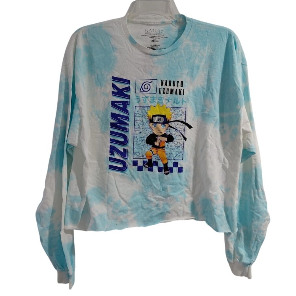 Naruto Uzumaki Shippuden Tie Dye Long Sleeve Cropped Shirt Womens XL